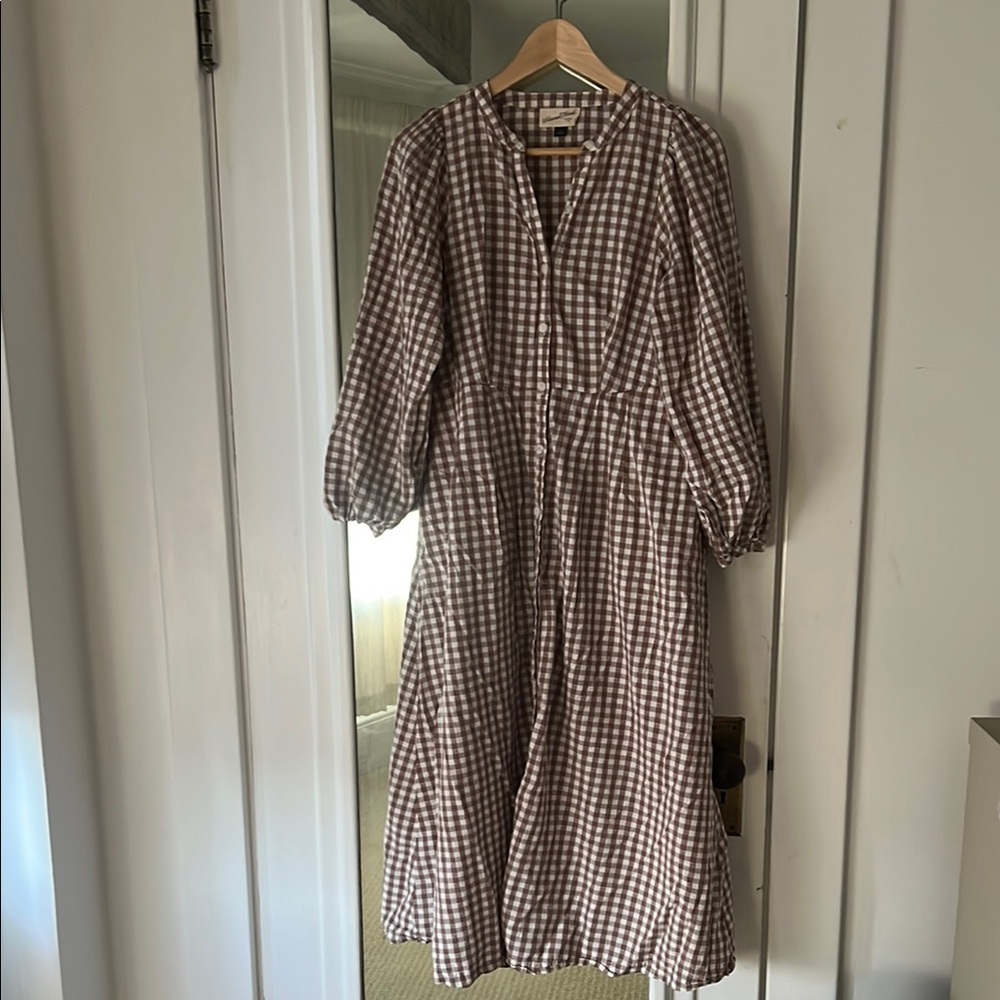 Universal Thread Brown Gingham Long Sleeve Peasant Dress